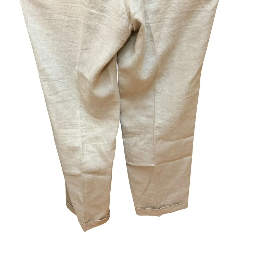 Calvin Klein Pants Mens 34 Beige Linen Flat Front Cuffed Dress Trousers Summer